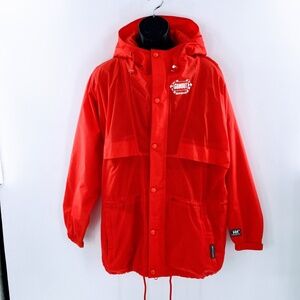 Helly Hansen Mens Jacket Red Packable Rain Parka Gumout Motorsport Promo Sz S
